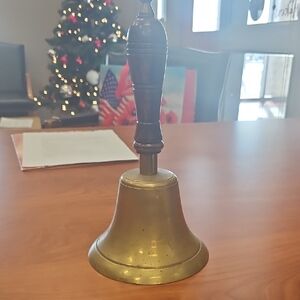 Vintage Brass Hand Bell with Wooden Handle